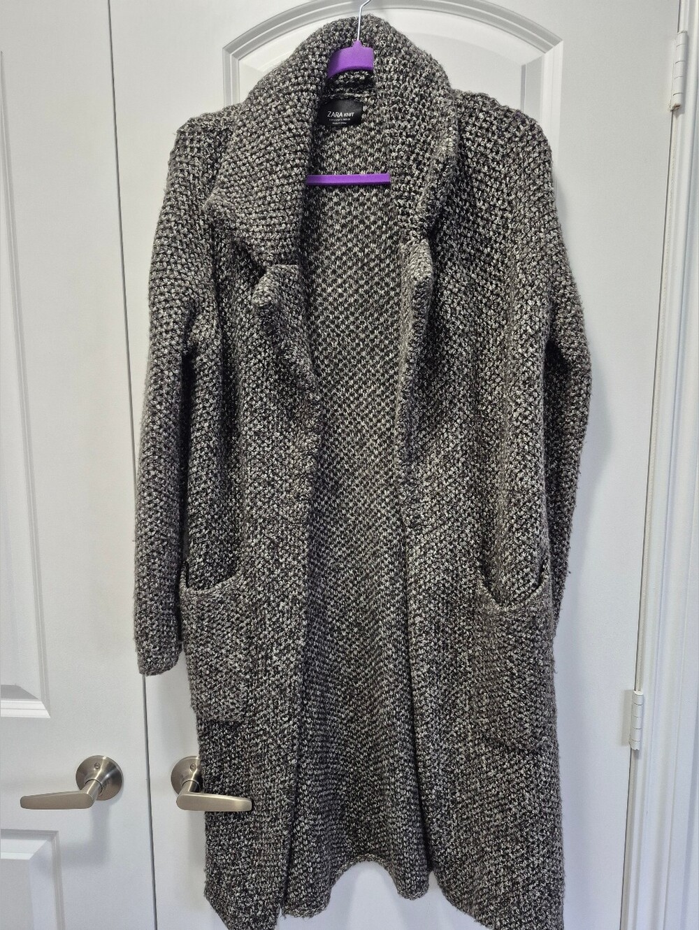 Zara Knit long cardigan, Small, Grey/Black